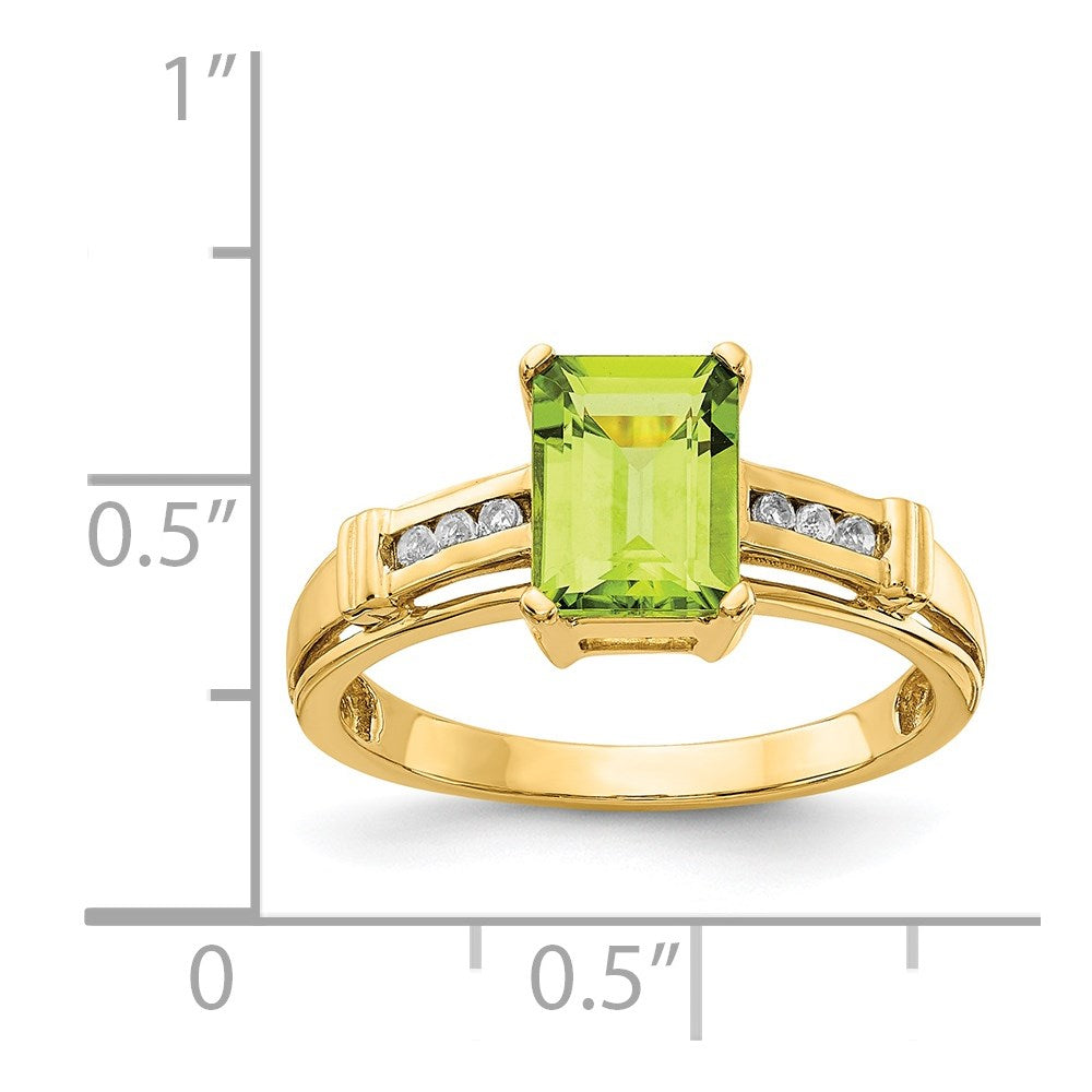 14K Yellow Gold Peridot and White Topaz Square Ring