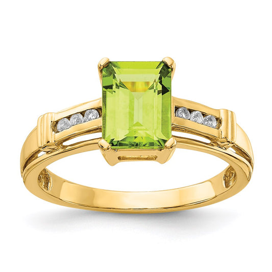 14K Yellow Gold Peridot and White Topaz Square Ring