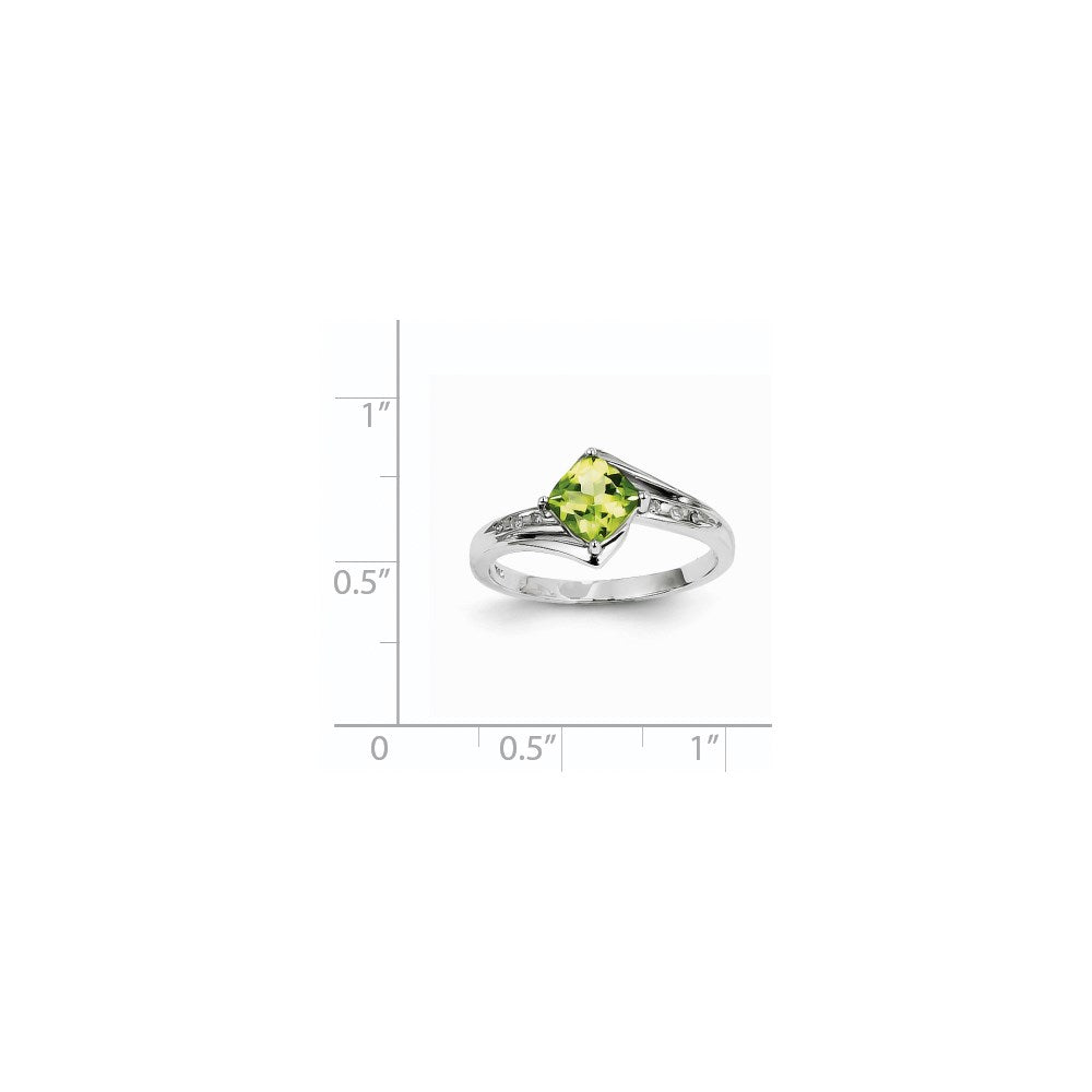 14k White Gold Real Diamond and Peridot Square Ring