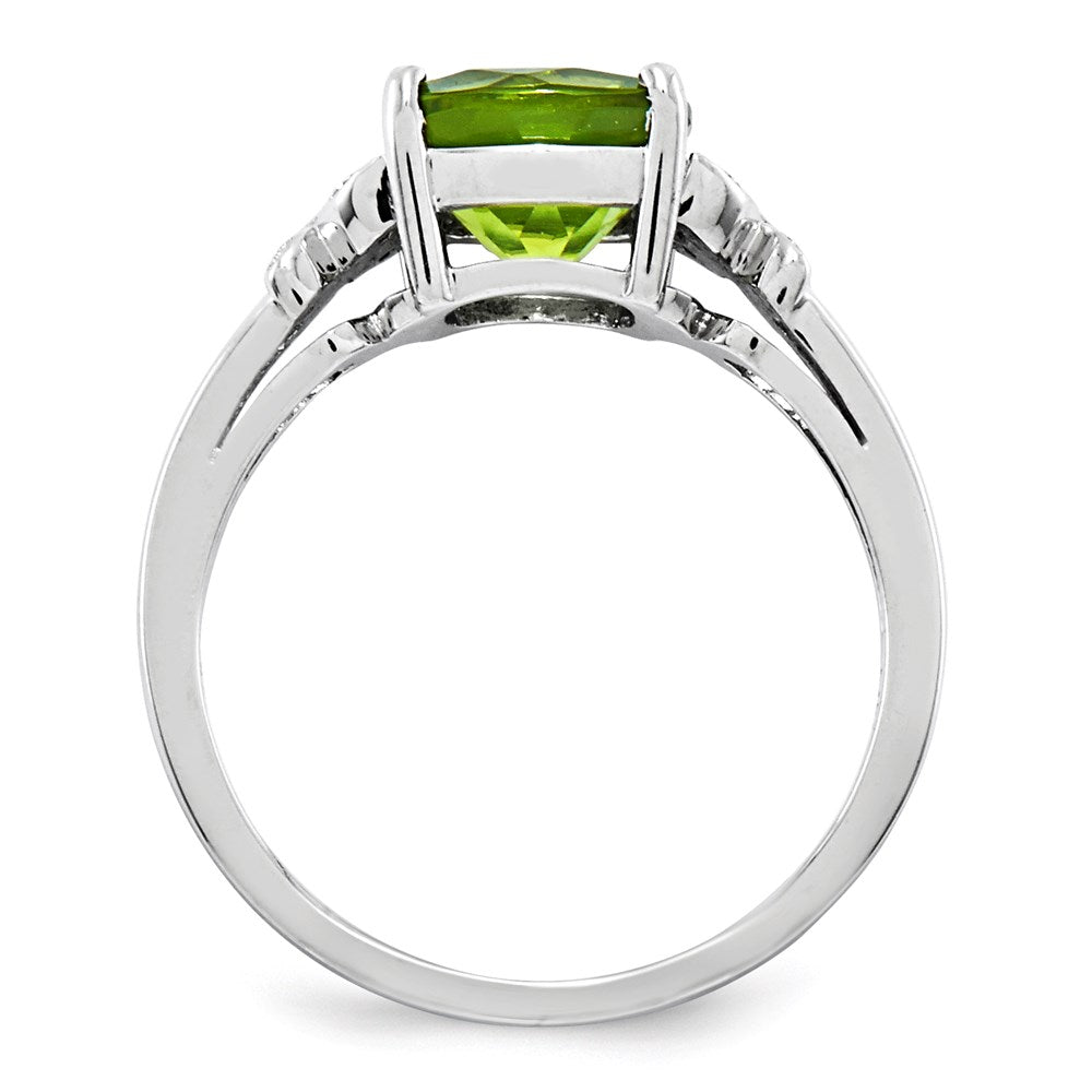 14k White Gold Real Diamond and Peridot Square Ring