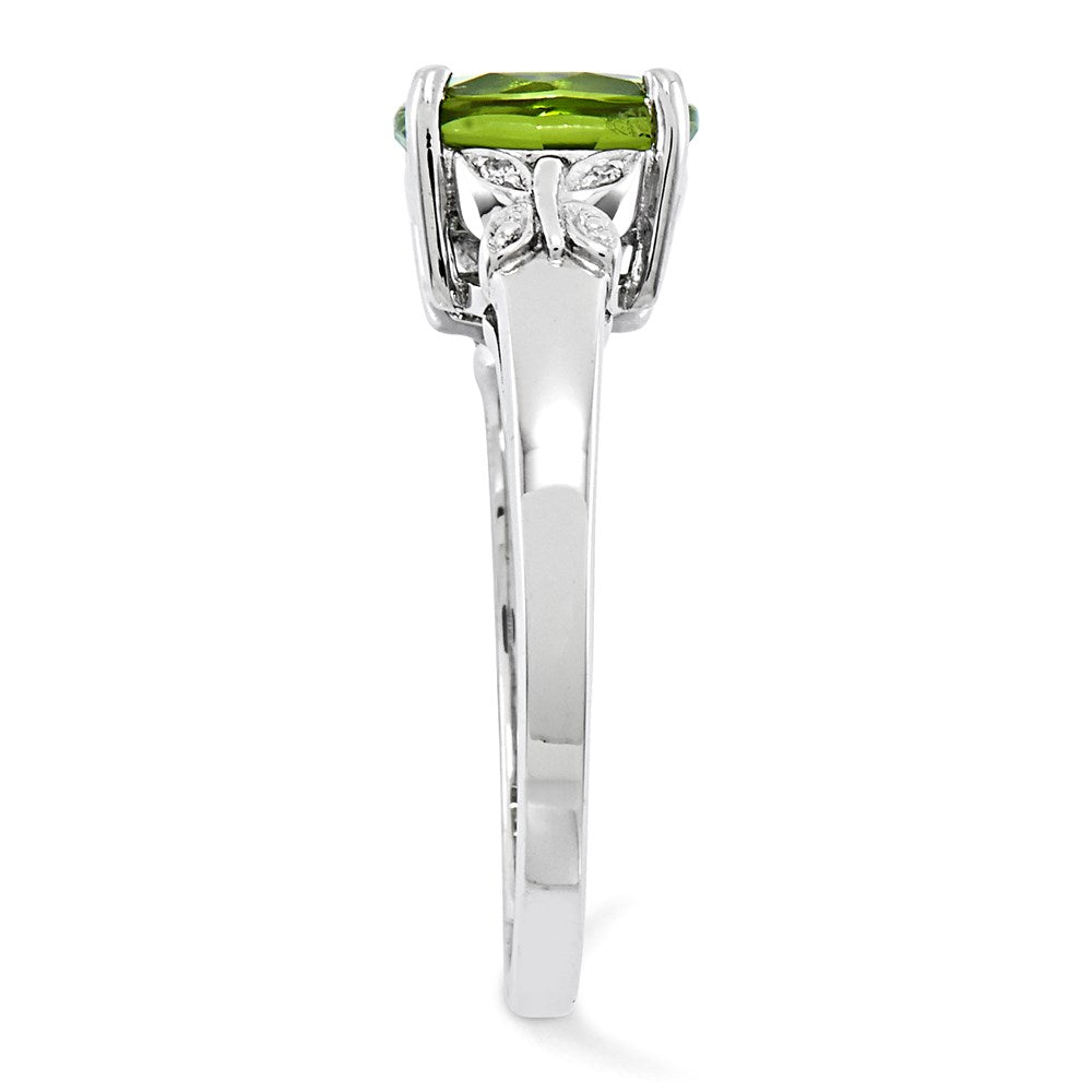 14k White Gold Real Diamond and Peridot Square Ring