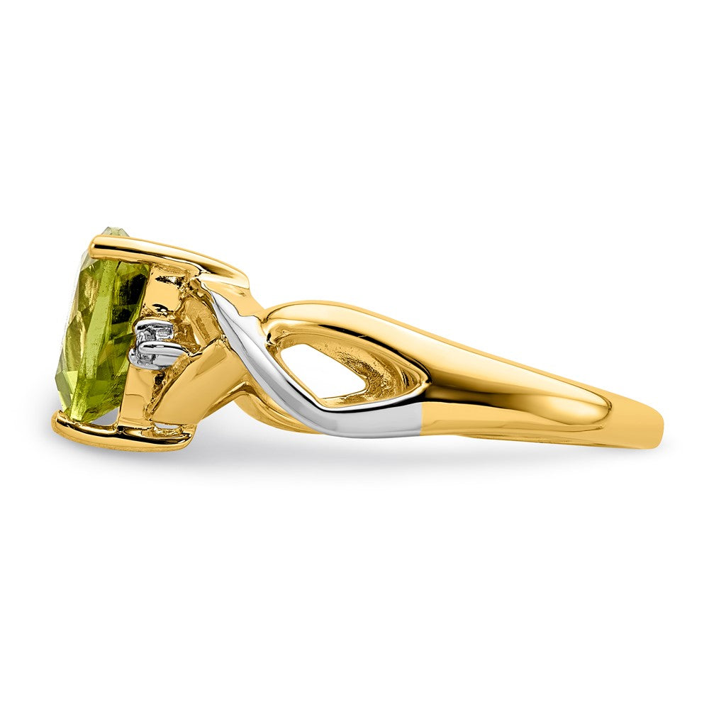 14K Yellow Gold Peridot and White Topaz Trillion Ring