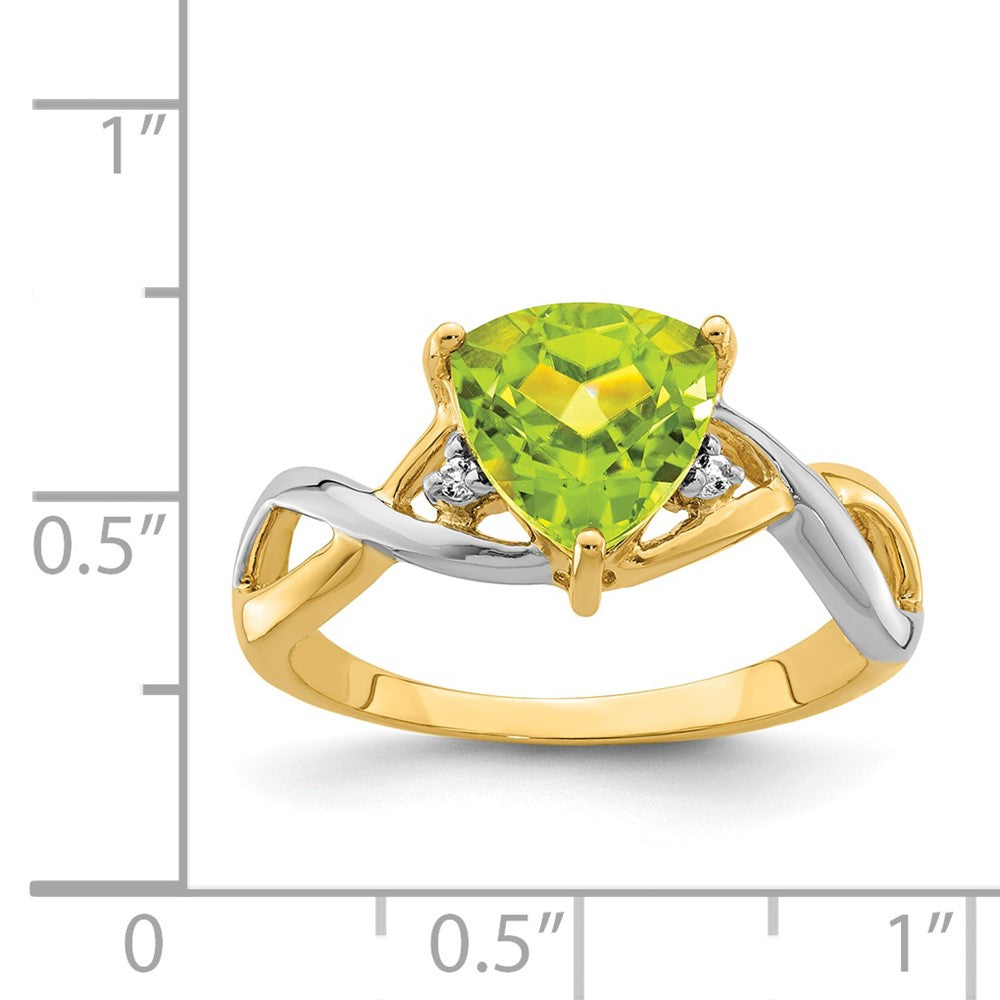 14K Yellow Gold Peridot and White Topaz Trillion Ring