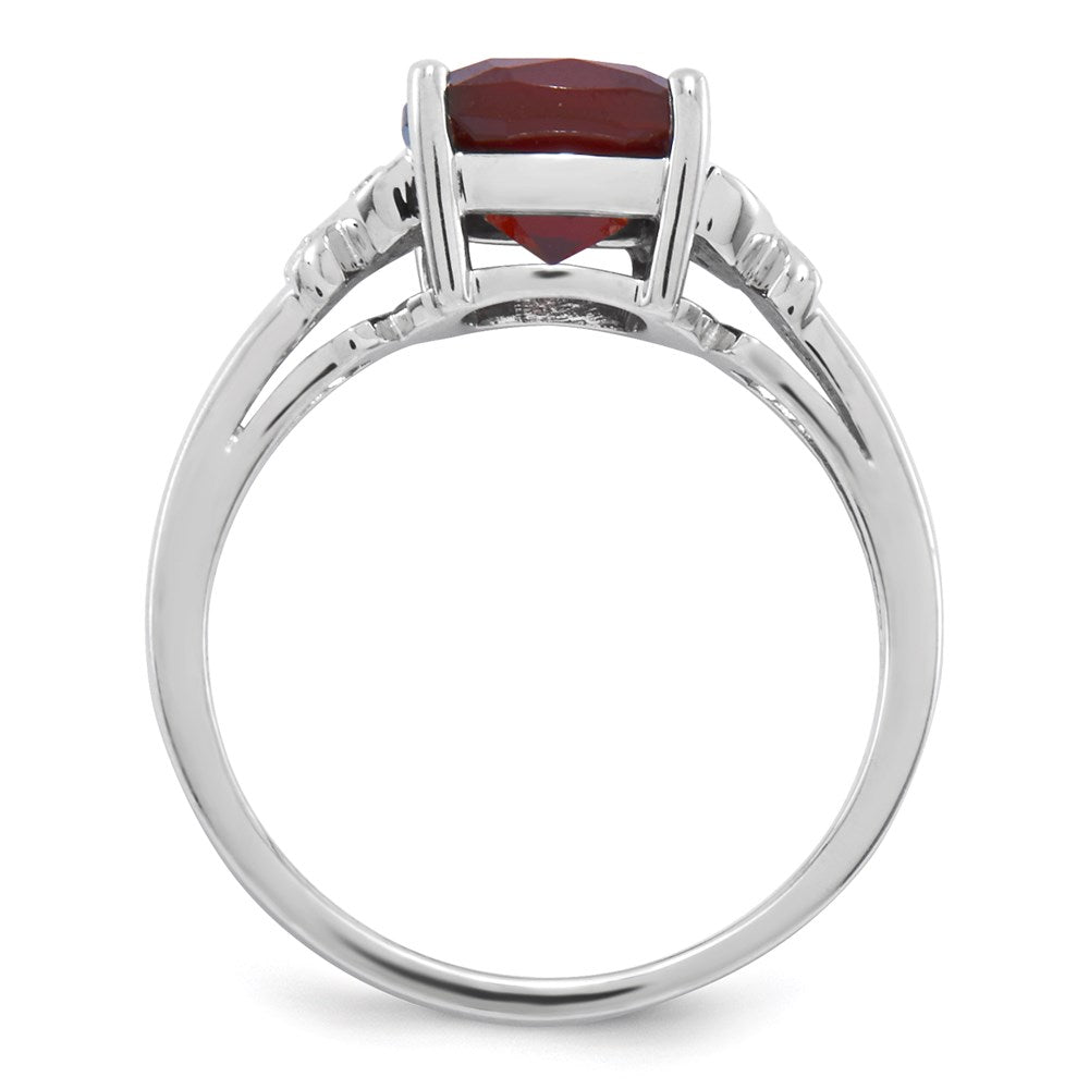 14k White Gold Real Diamond and Garnet Square Ring