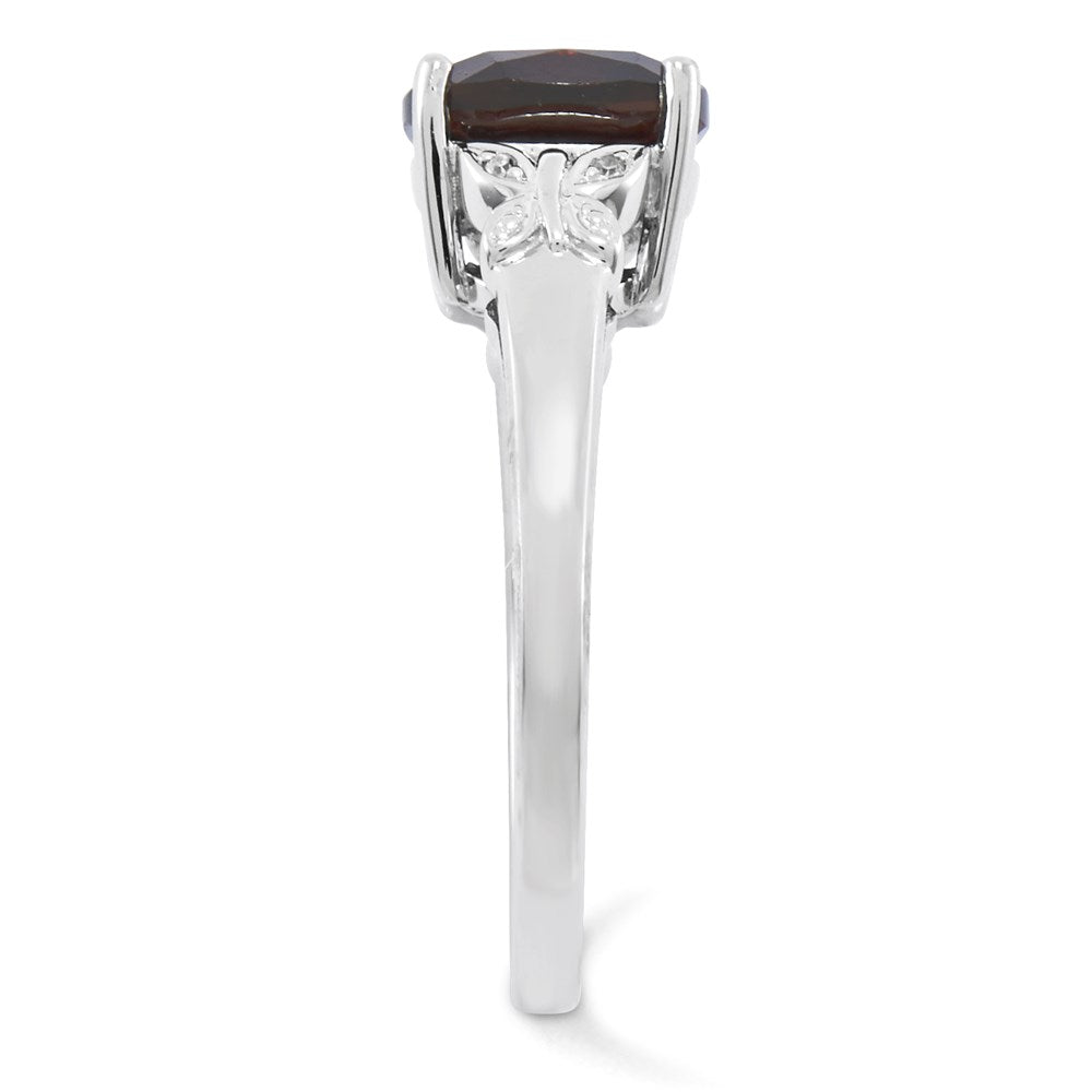 14k White Gold Real Diamond and Garnet Square Ring