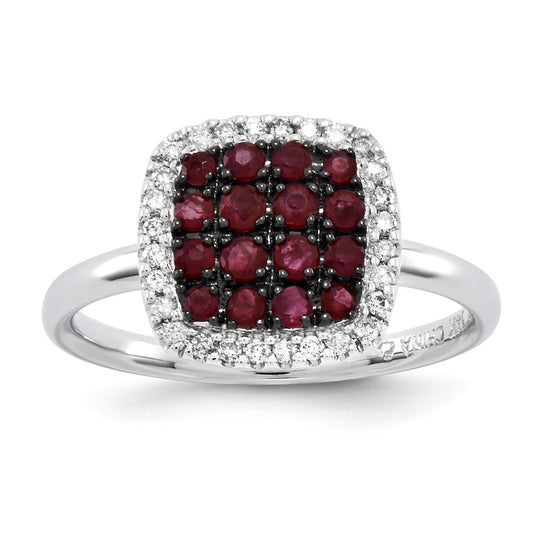 14k White Gold Real Diamond & Ruby Ring