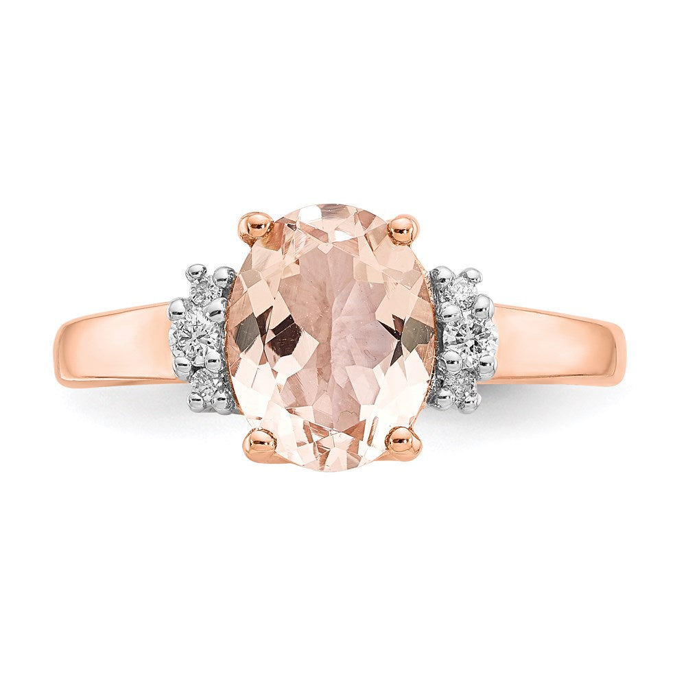 14K Rose Gold Morganite and Real Diamond Ring