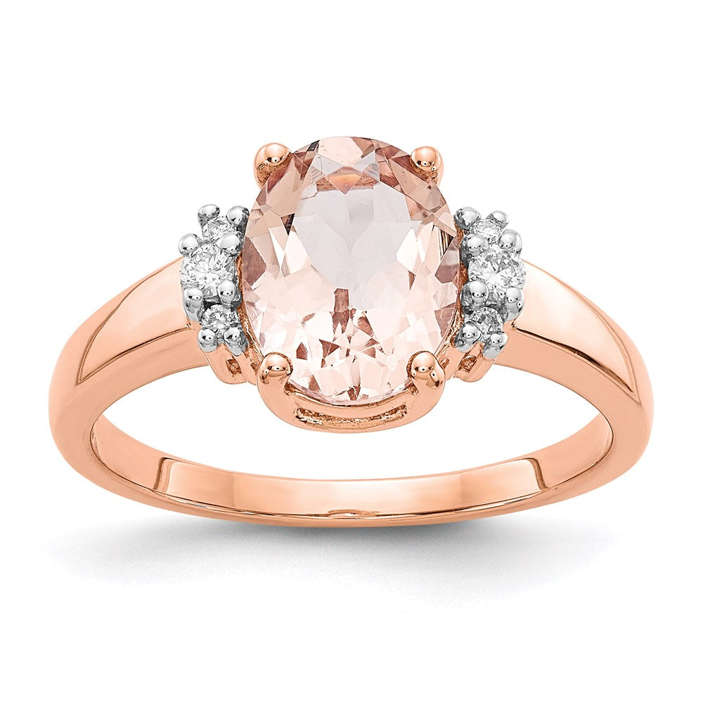 14K Rose Gold Morganite and Real Diamond Ring