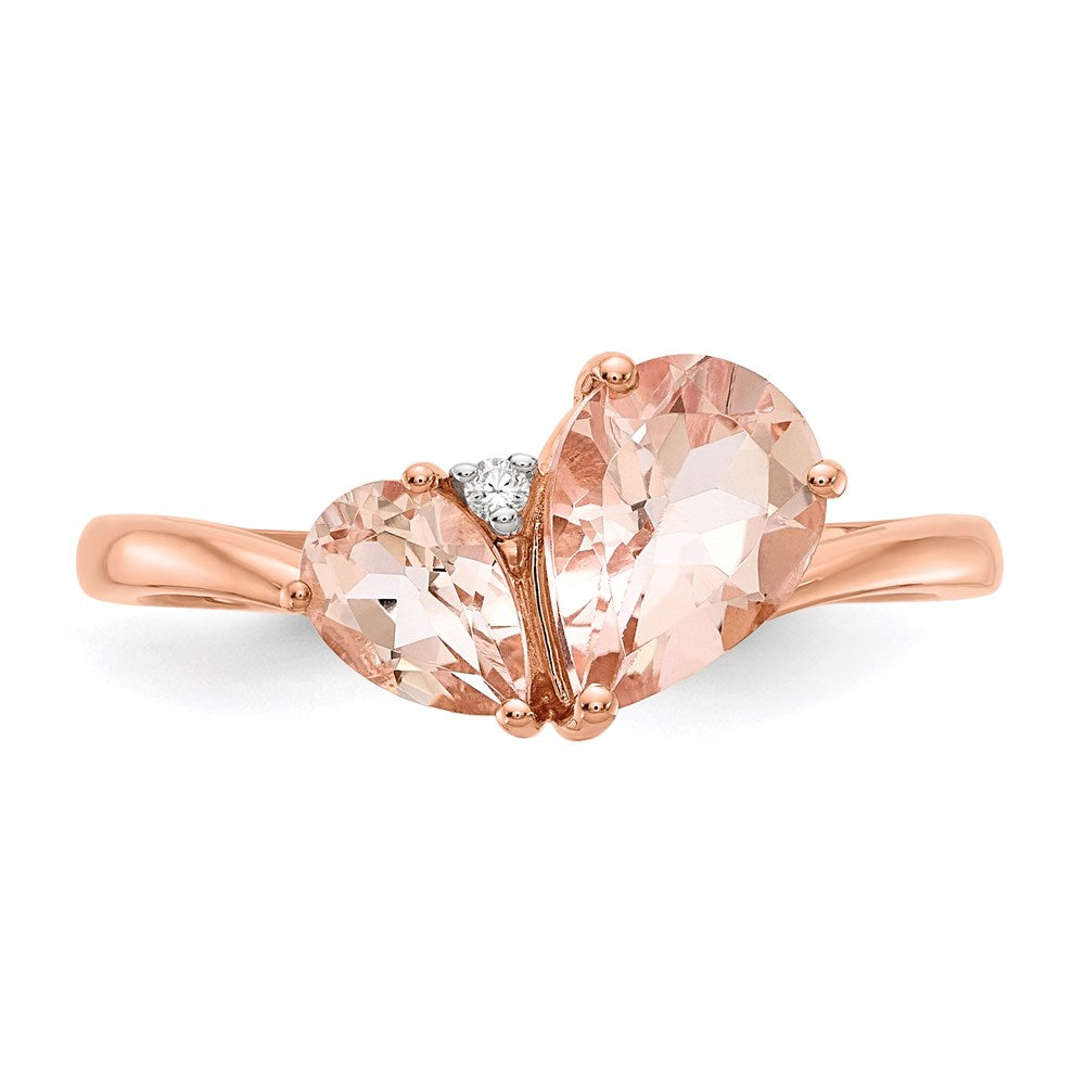 14K Rose Gold Morganite and Real Diamond Ring