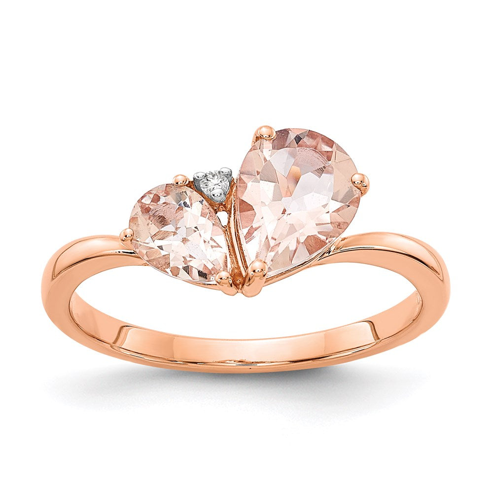 14K Rose Gold Morganite and Real Diamond Ring