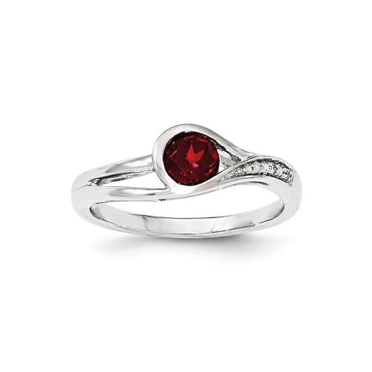 14K White Gold Real Diamond & Garnet Ring