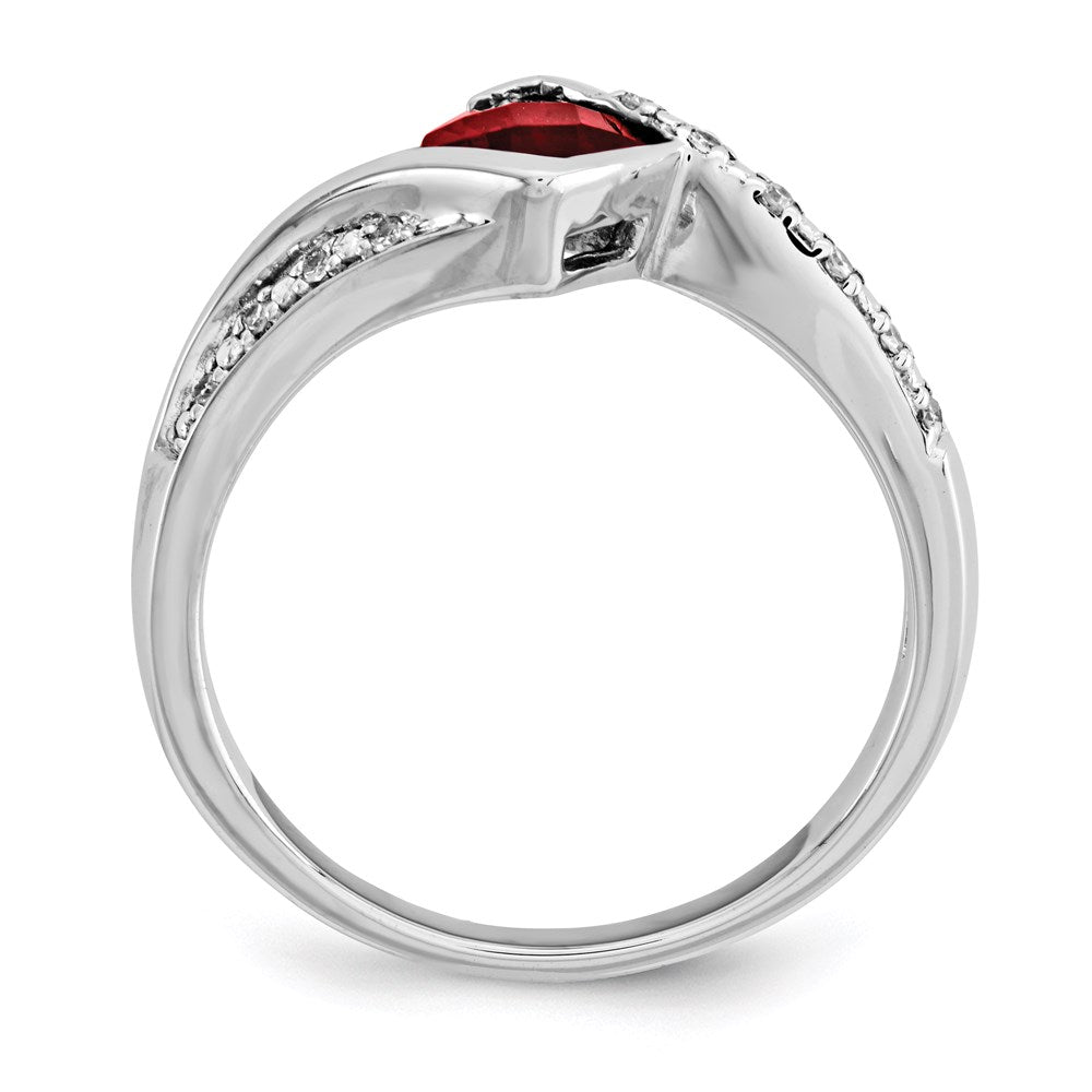 14K White Gold Real Diamond & Garnet Ring