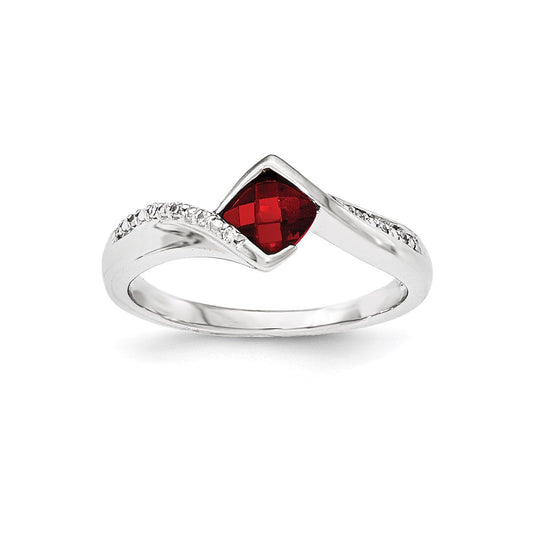 14K White Gold Real Diamond & Garnet Ring