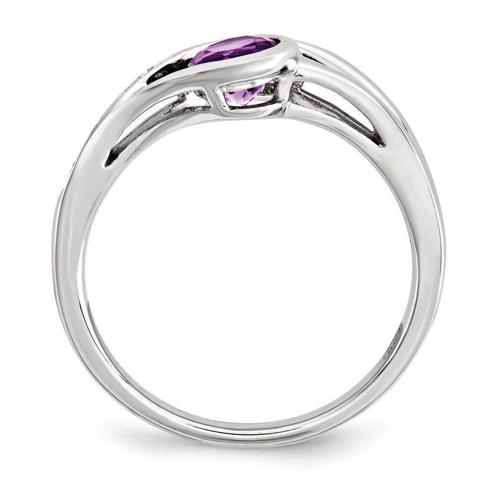 14K White Gold Real Diamond & Amethyst Ring