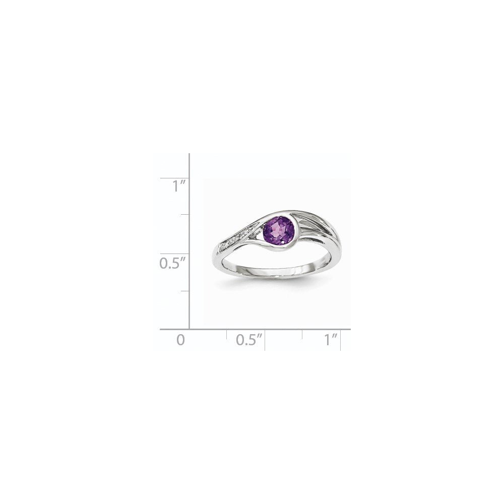 14K White Gold Real Diamond & Amethyst Ring