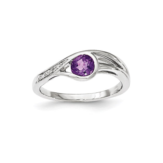 14K White Gold Real Diamond & Amethyst Ring