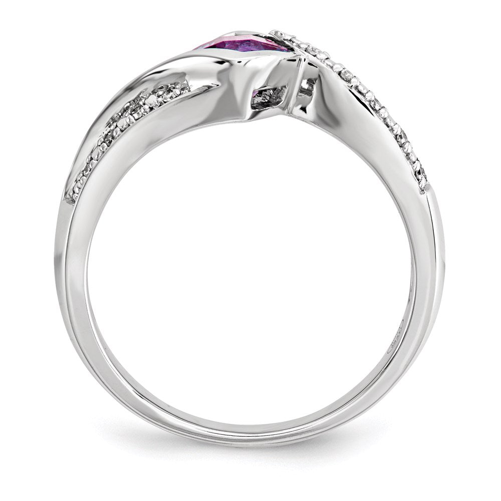 14K White Gold Real Diamond & Amethyst Ring