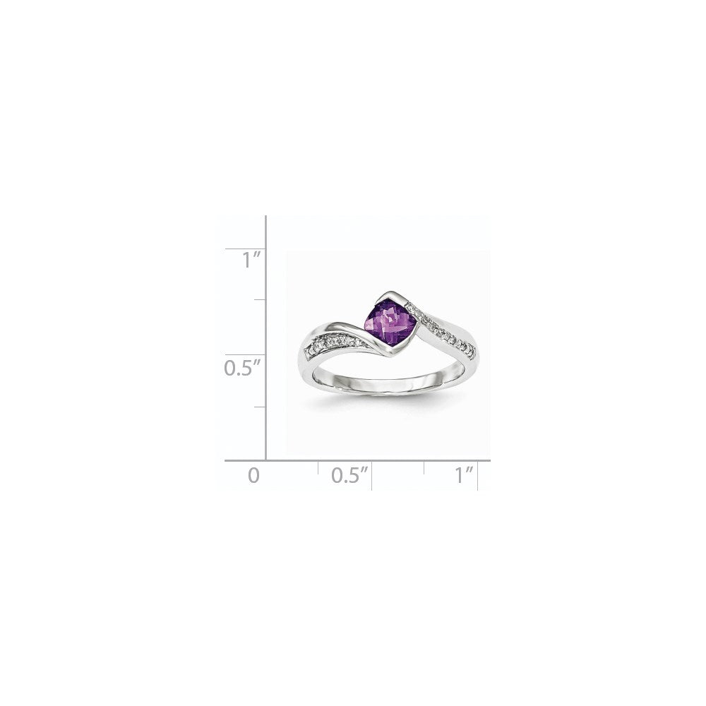 14K White Gold Real Diamond & Amethyst Ring