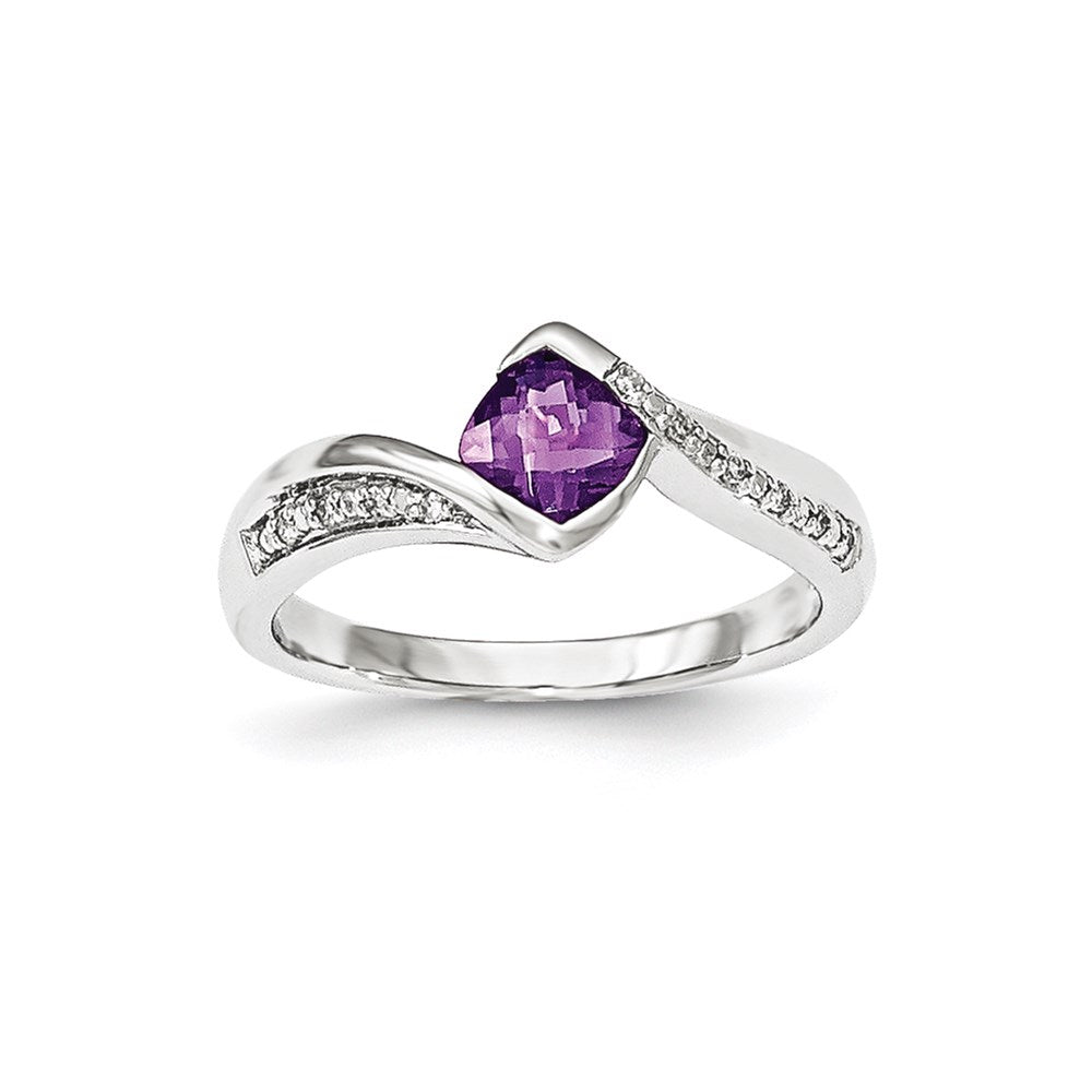 14K White Gold Real Diamond & Amethyst Ring