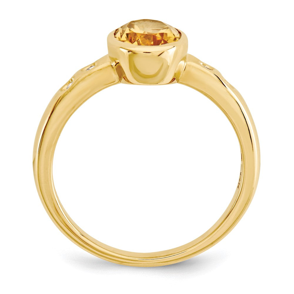 14K Yellow Gold Citrine/Diamond Bezel-set Ring