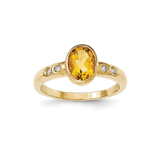 14K Yellow Gold Citrine/Diamond Bezel-set Ring