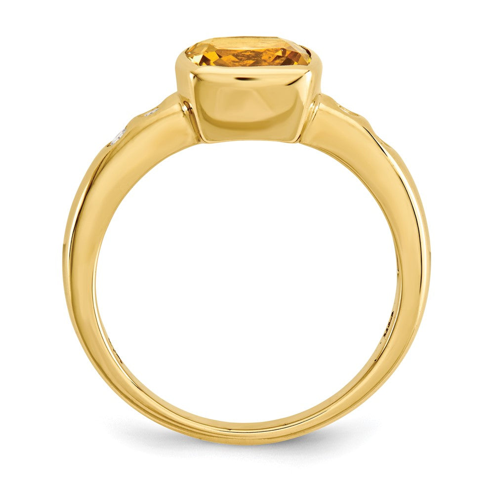 14K Yellow Gold Citrine/Diamond Bezel-set Ring