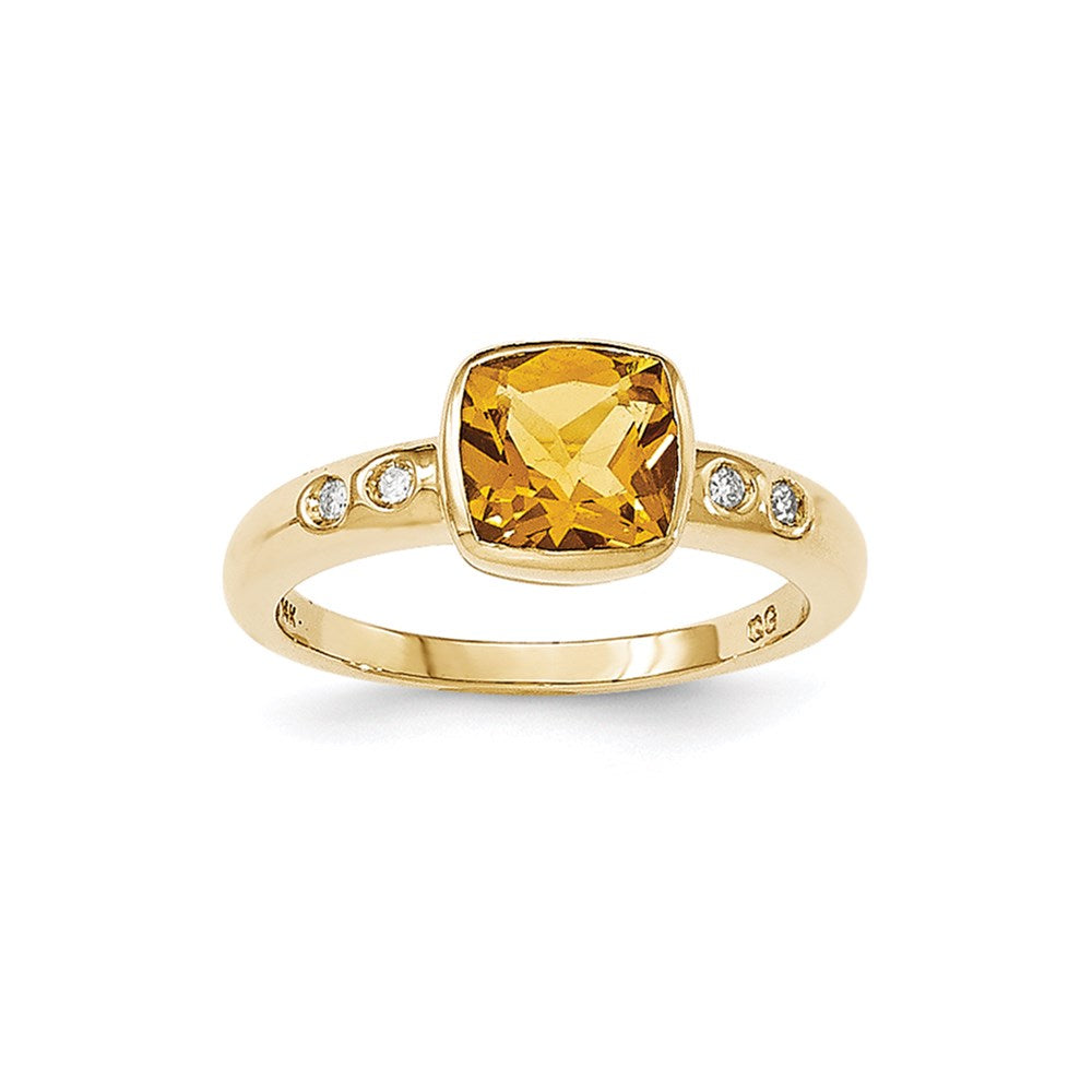 14K Yellow Gold Citrine/Diamond Bezel-set Ring