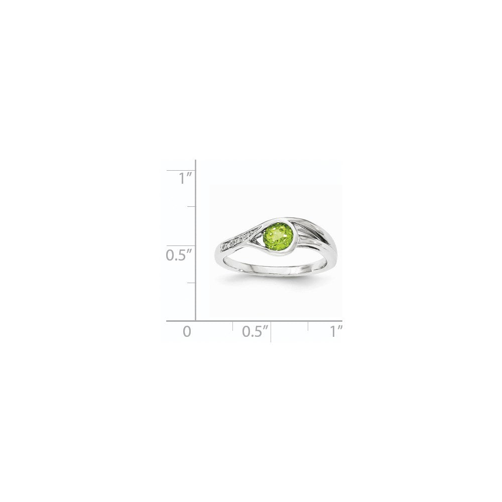 14K White Gold Real Diamond & Peridot Ring