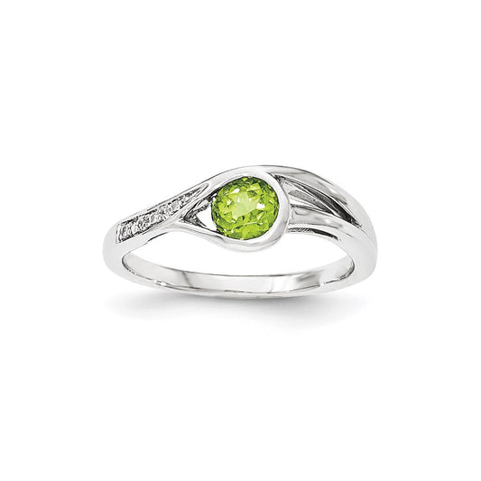 14K White Gold Real Diamond & Peridot Ring