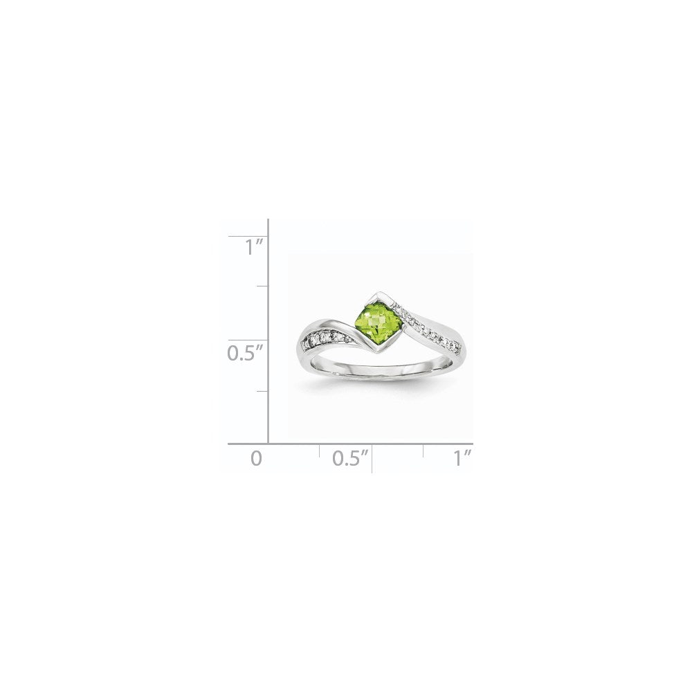 14K White Gold Real Diamond & Peridot Ring