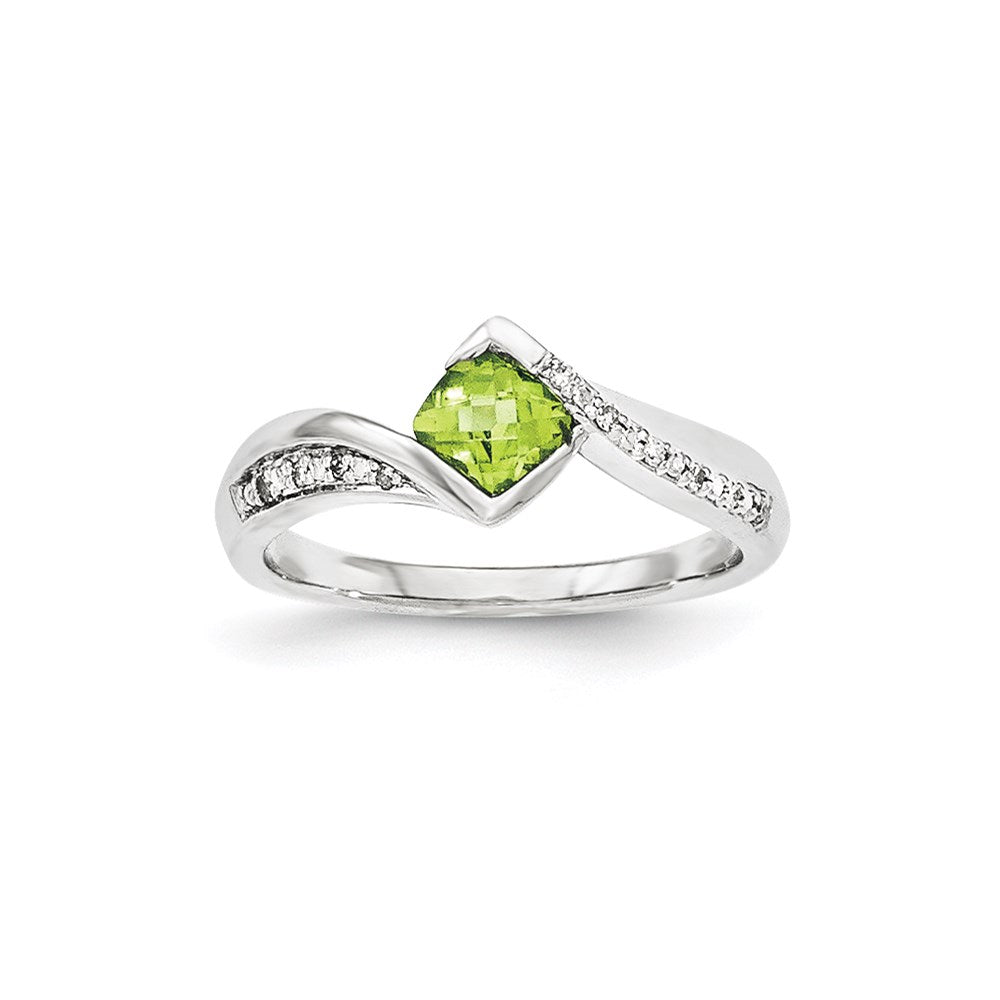 14K White Gold Real Diamond & Peridot Ring