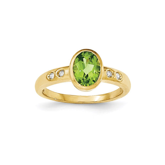 14K Yellow Gold Peridot/Diamond Bezel-set Ring