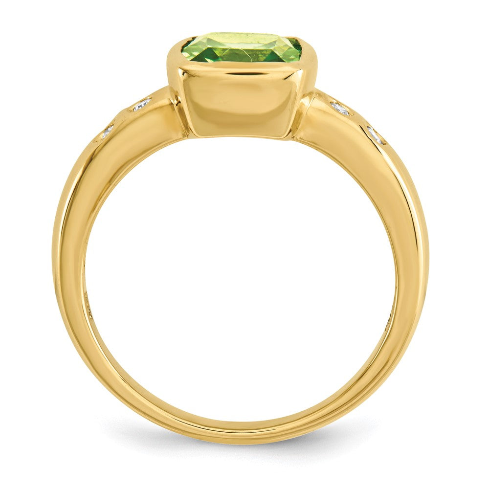 14K Yellow Gold Peridot/Diamond Bezel-set Ring