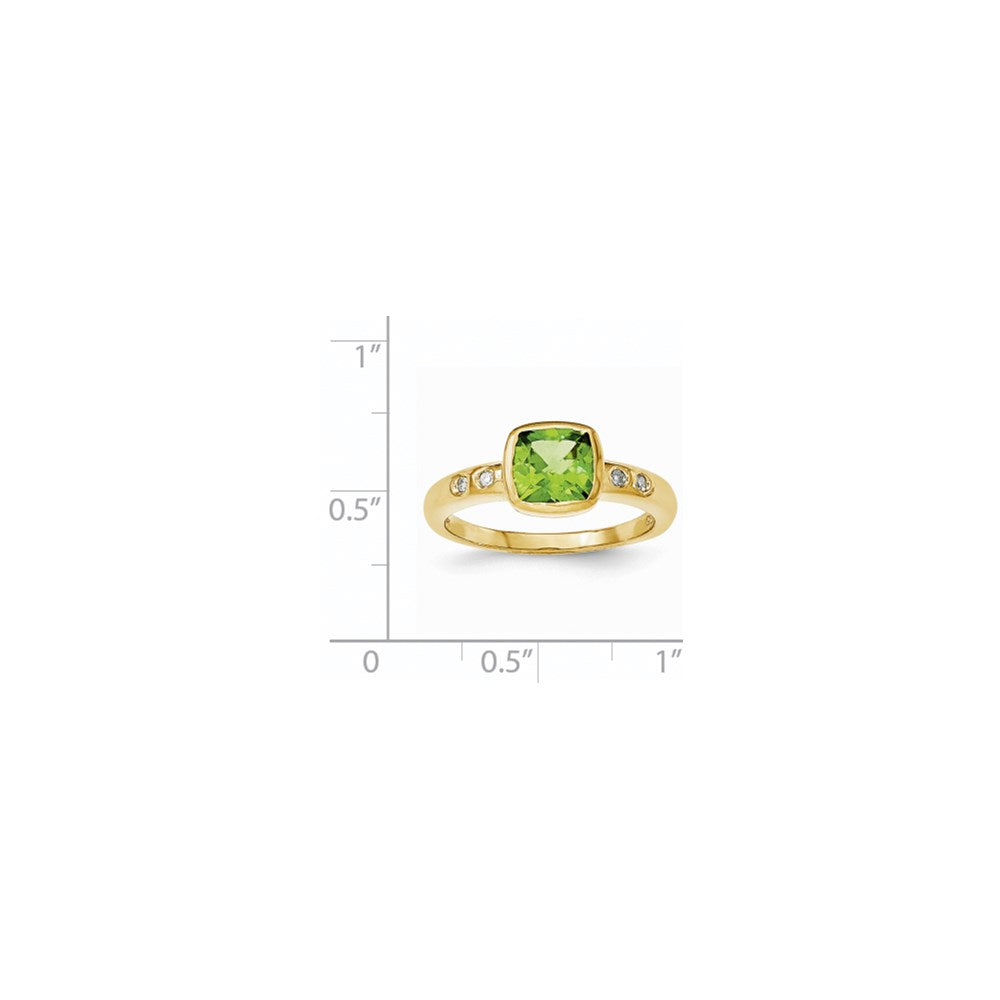 14K Yellow Gold Peridot/Diamond Bezel-set Ring