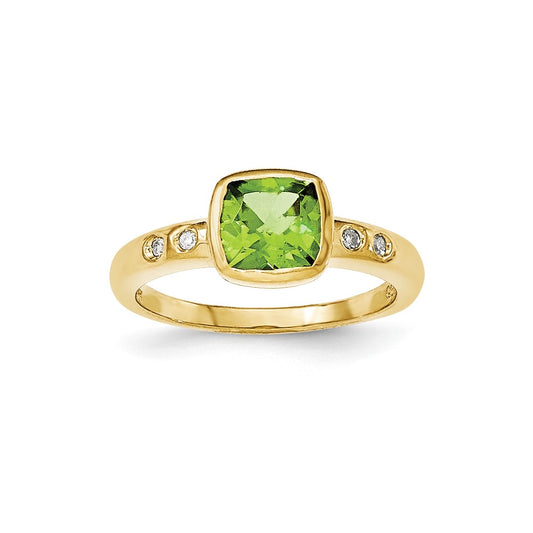 14K Yellow Gold Peridot/Diamond Bezel-set Ring