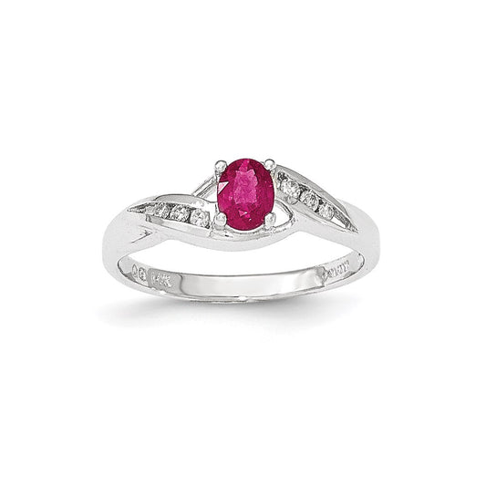 14k White Gold Composite Ruby & Real Diamond Ring