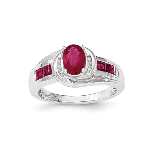 14k White Gold Ruby and Real Diamond Ring