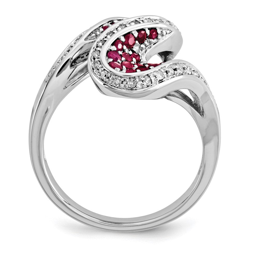 14k White Gold Ruby and Real Diamond Swirl Ring