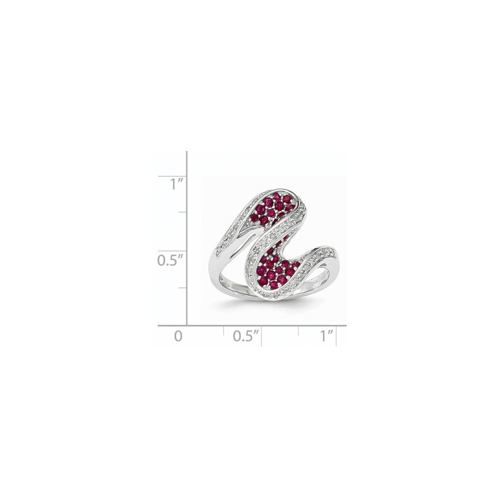 14k White Gold Ruby and Real Diamond Swirl Ring