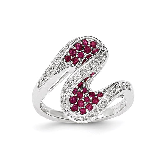 14k White Gold Ruby and Real Diamond Swirl Ring