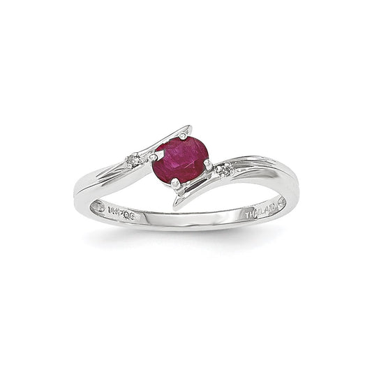 14K Yellow Gold White Polished Real Diamond Ruby Ring