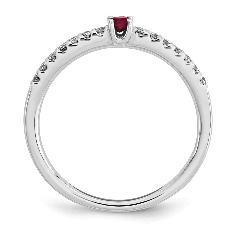 14K White Gold Real Diamond and Ruby Solitaire Ring