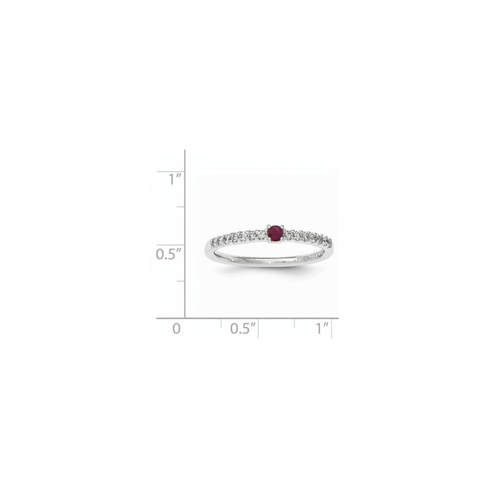 14K White Gold Real Diamond and Ruby Solitaire Ring