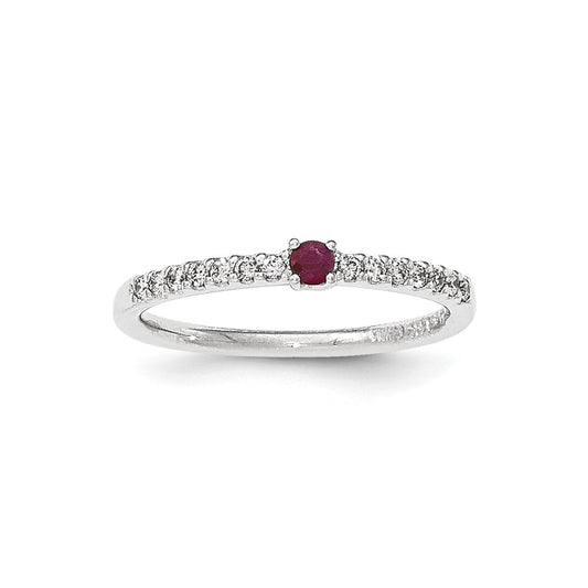 14K White Gold Real Diamond and Ruby Solitaire Ring