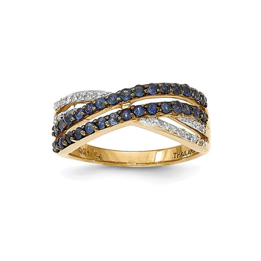 14K Yellow Gold Sapphire Real Diamond Ring