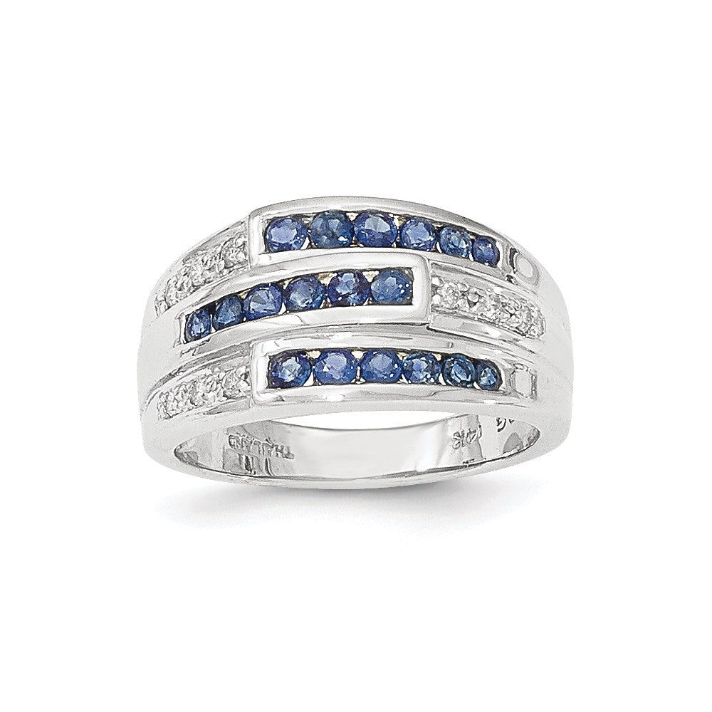 14k White Gold Sapphire Real Diamond Ring