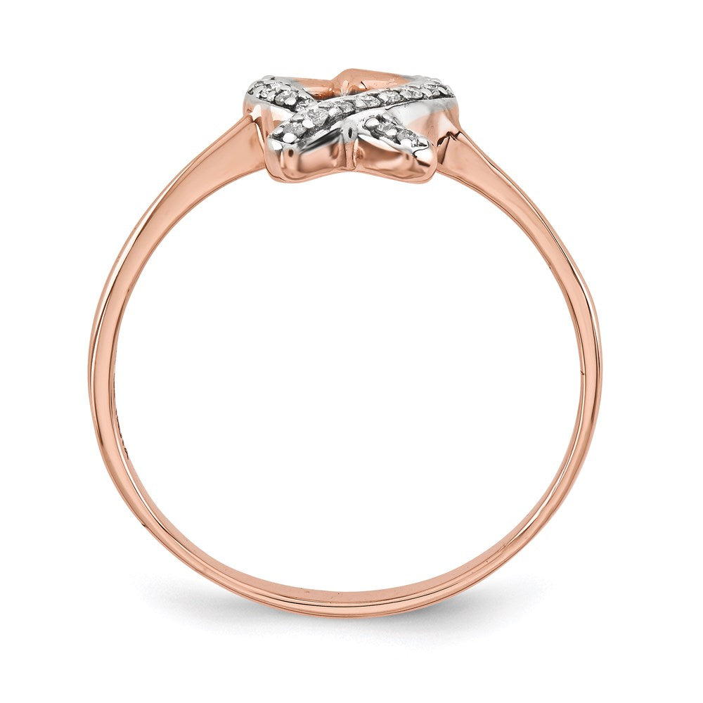 14K Rose Gold Real Diamond Awareness Ribbon Heart Ring