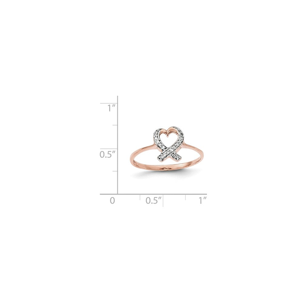 14K Rose Gold Real Diamond Awareness Ribbon Heart Ring