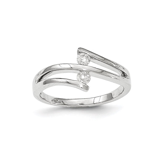 14k White Gold Polished 2 Stone Real Diamond Bypass Ring