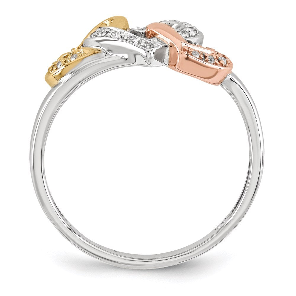 14K Yellow Gold Tri-color Real Diamond Heart Ring